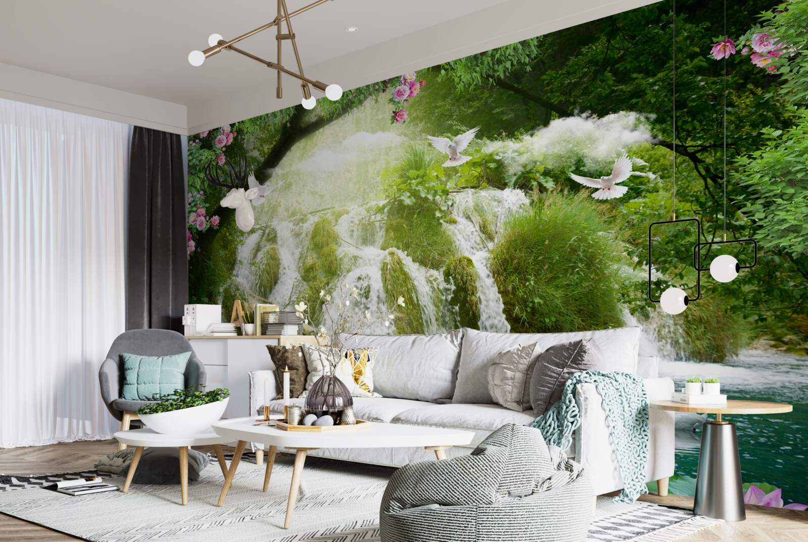 Fotobehang vallend water van een boswaterval