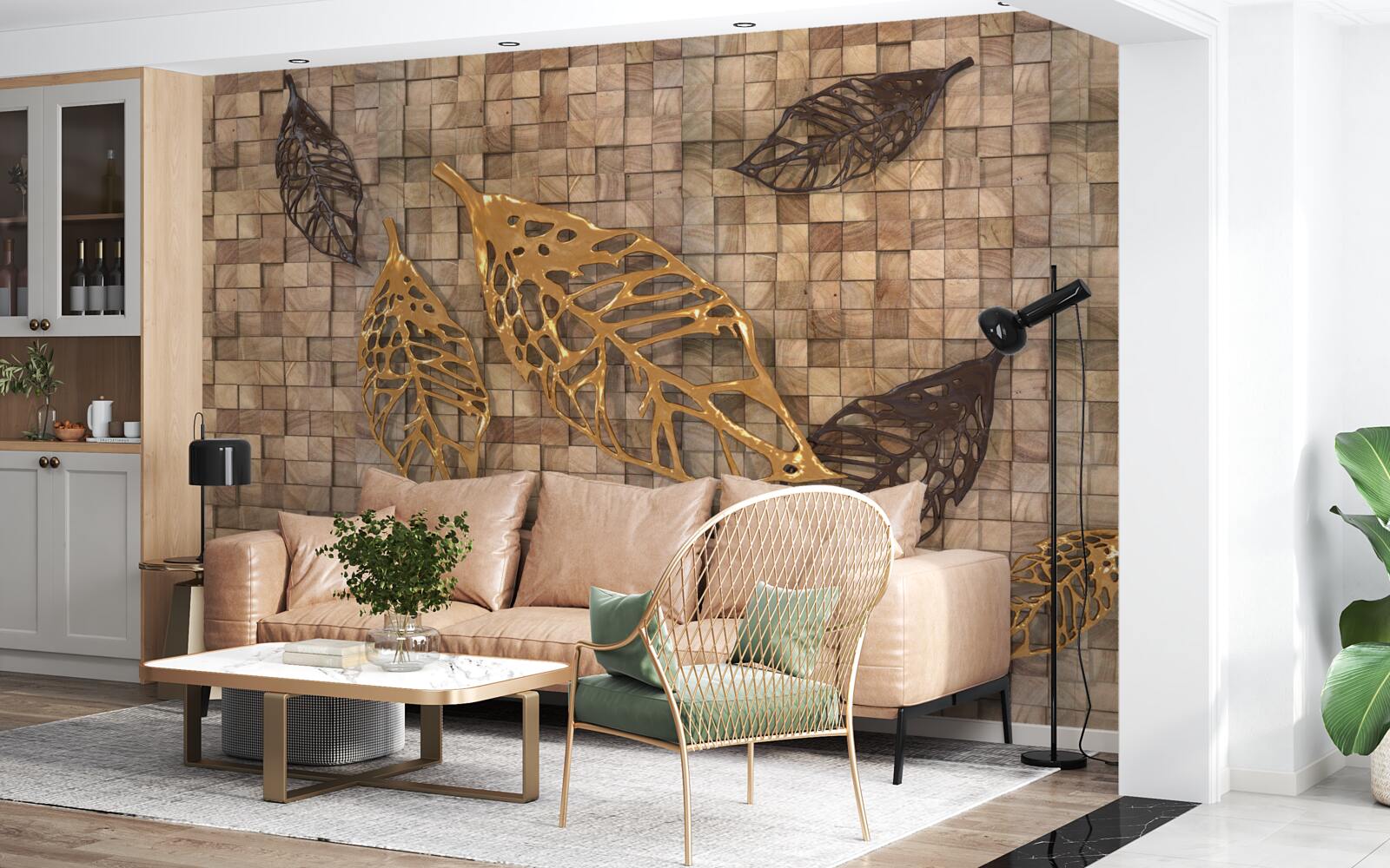 Fotobehang het mozaïek wordt omlijst door bladeren