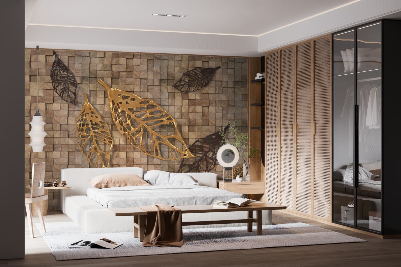 Fotobehang het mozaïek wordt omlijst door bladeren