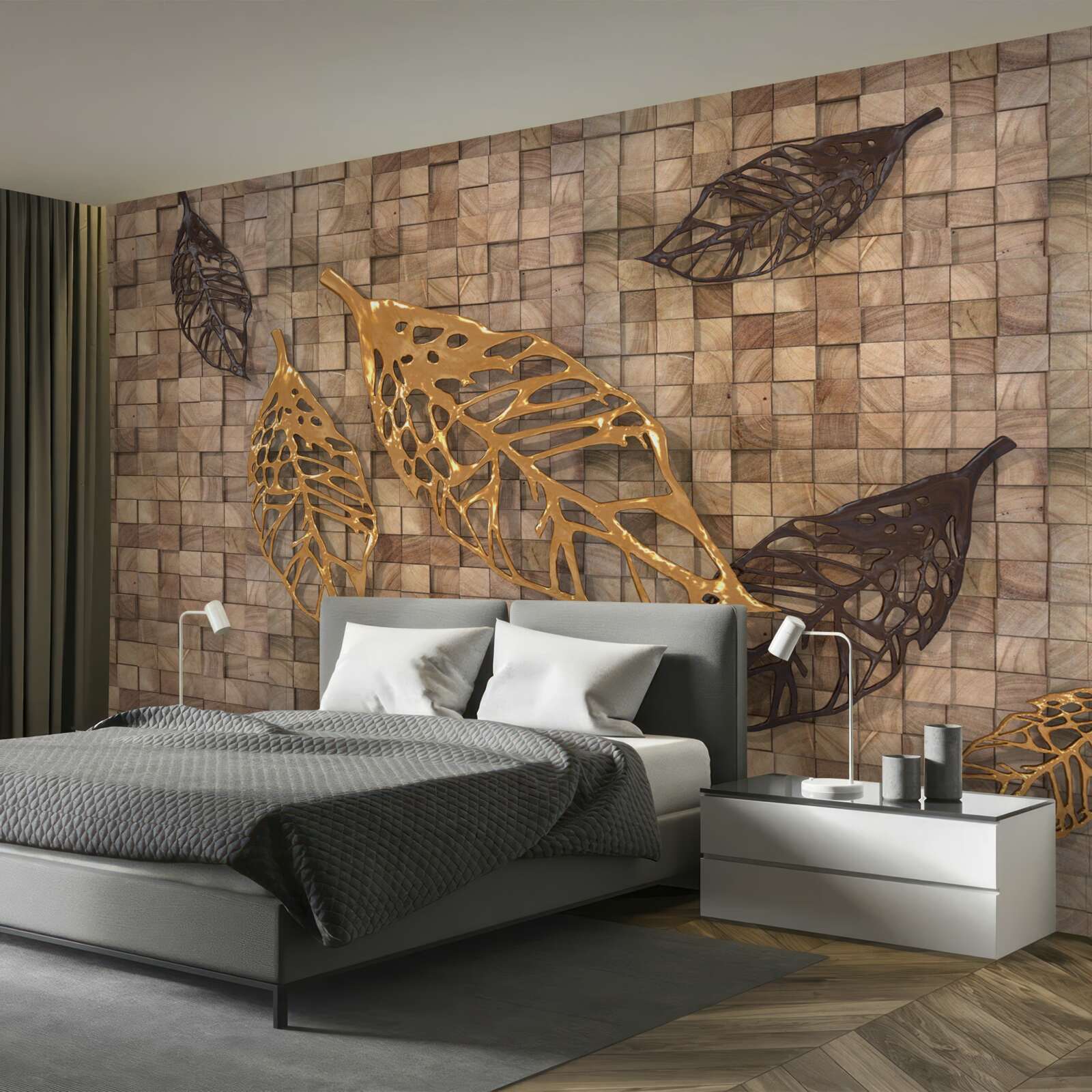 Fotobehang het mozaïek wordt omlijst door bladeren