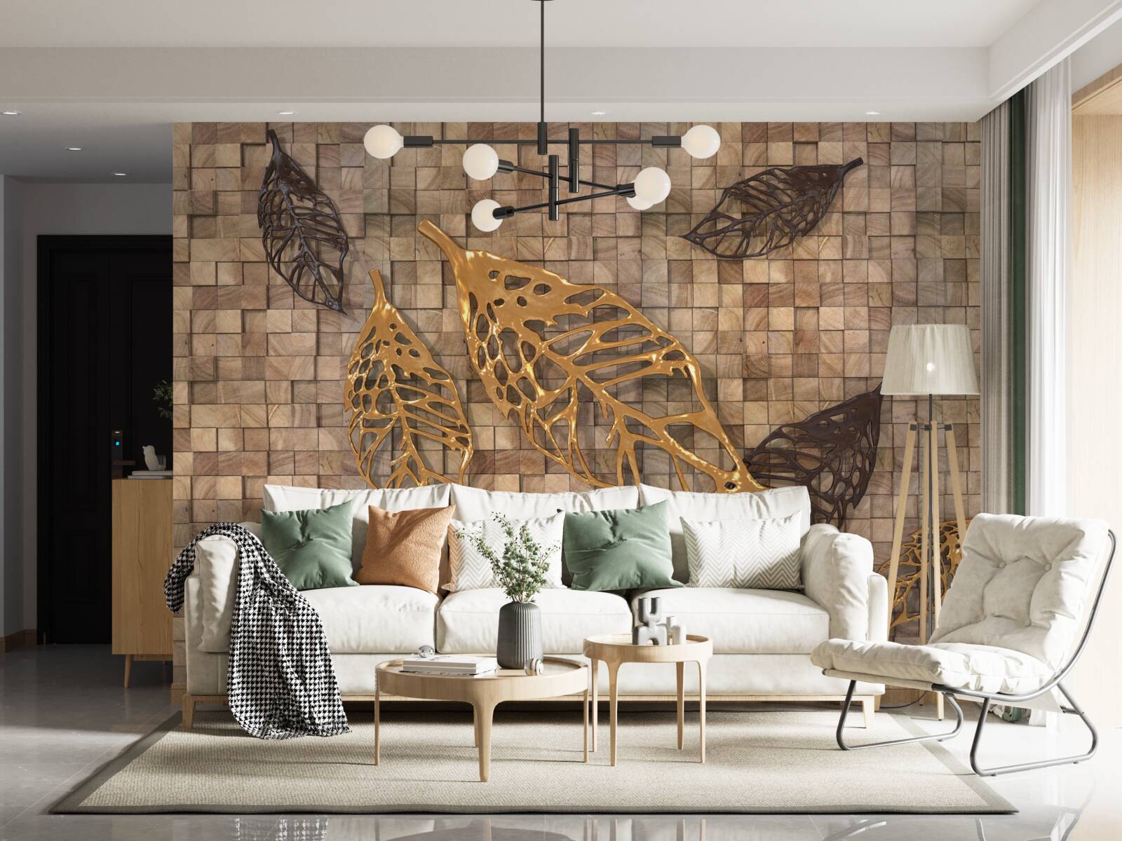 Fotobehang het mozaïek wordt omlijst door bladeren