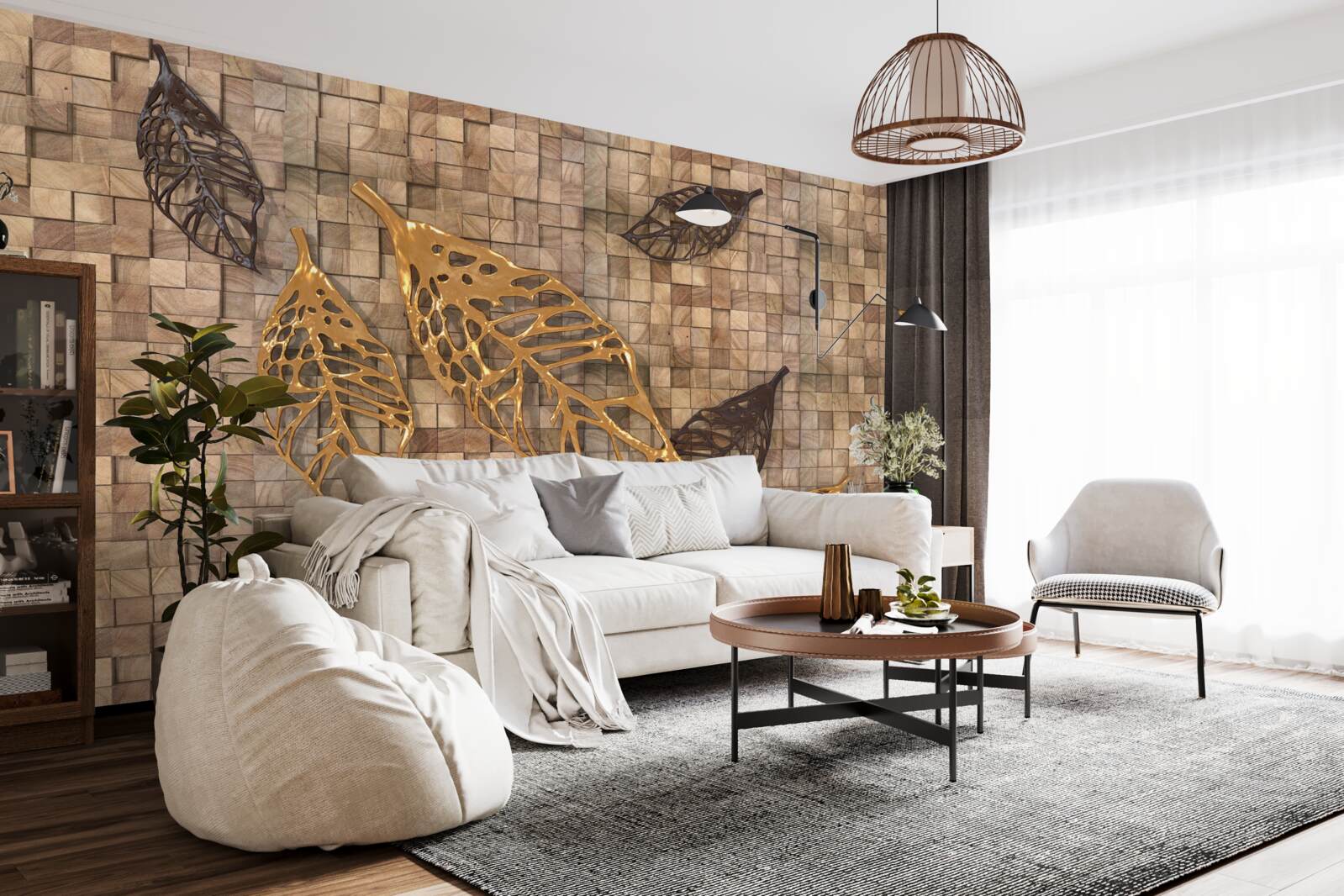 Fotobehang het mozaïek wordt omlijst door bladeren