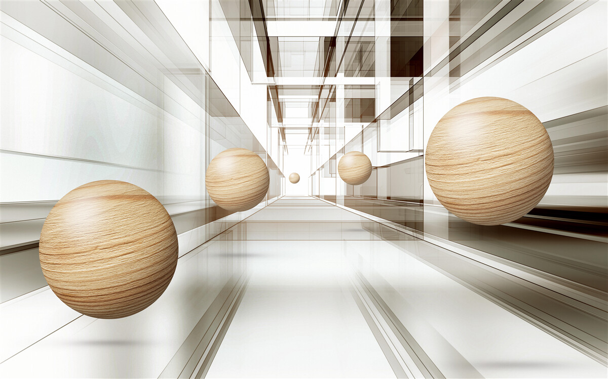 Fotobehang houten ballen in de tunnel voor optiek