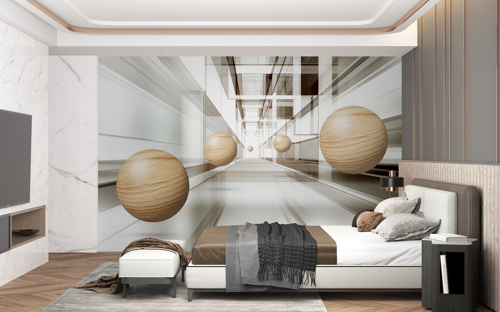 Fotobehang houten ballen in de tunnel voor optiek