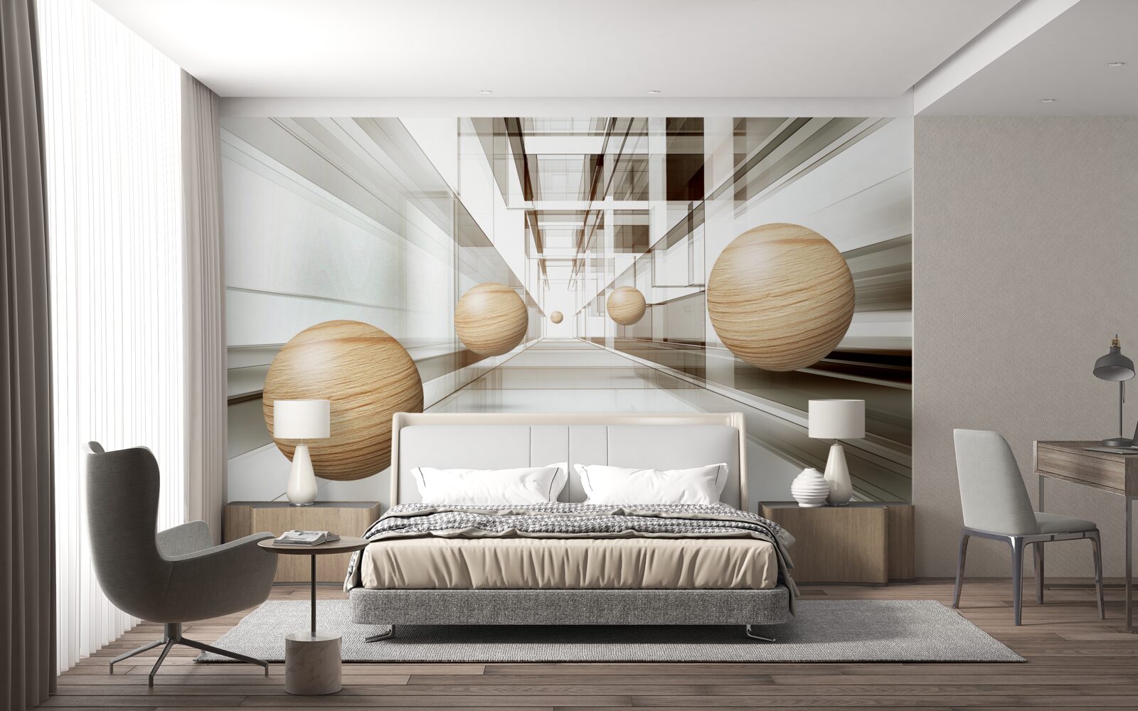 Fotobehang houten ballen in de tunnel voor optiek