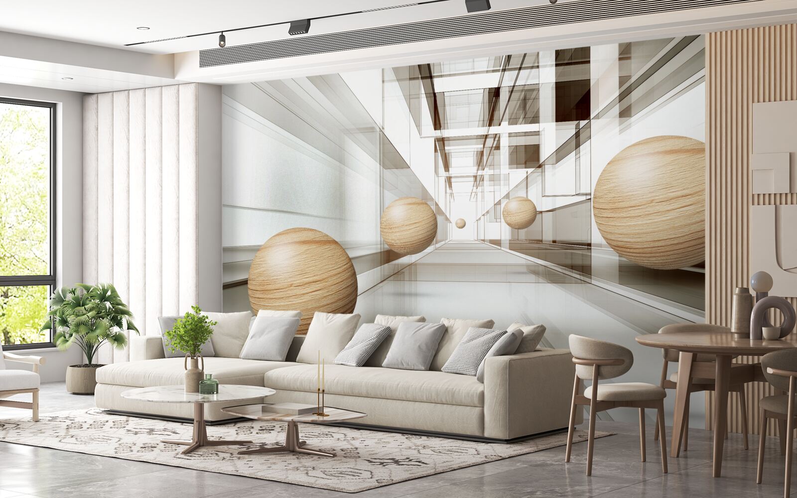 Fotobehang houten ballen in de tunnel voor optiek