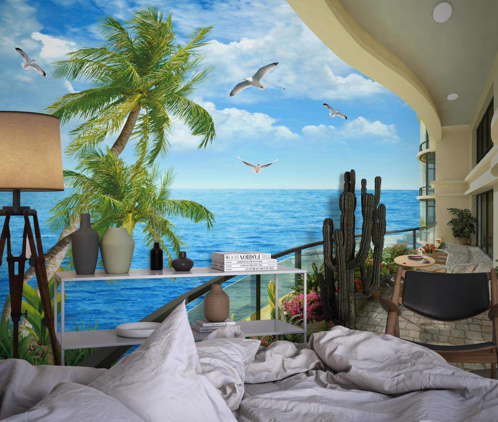 Fotobehang terras met uitzicht op de oceaan