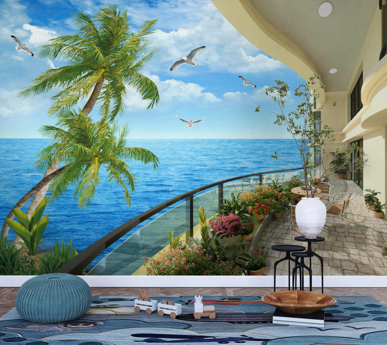 Fotobehang terras met uitzicht op de oceaan