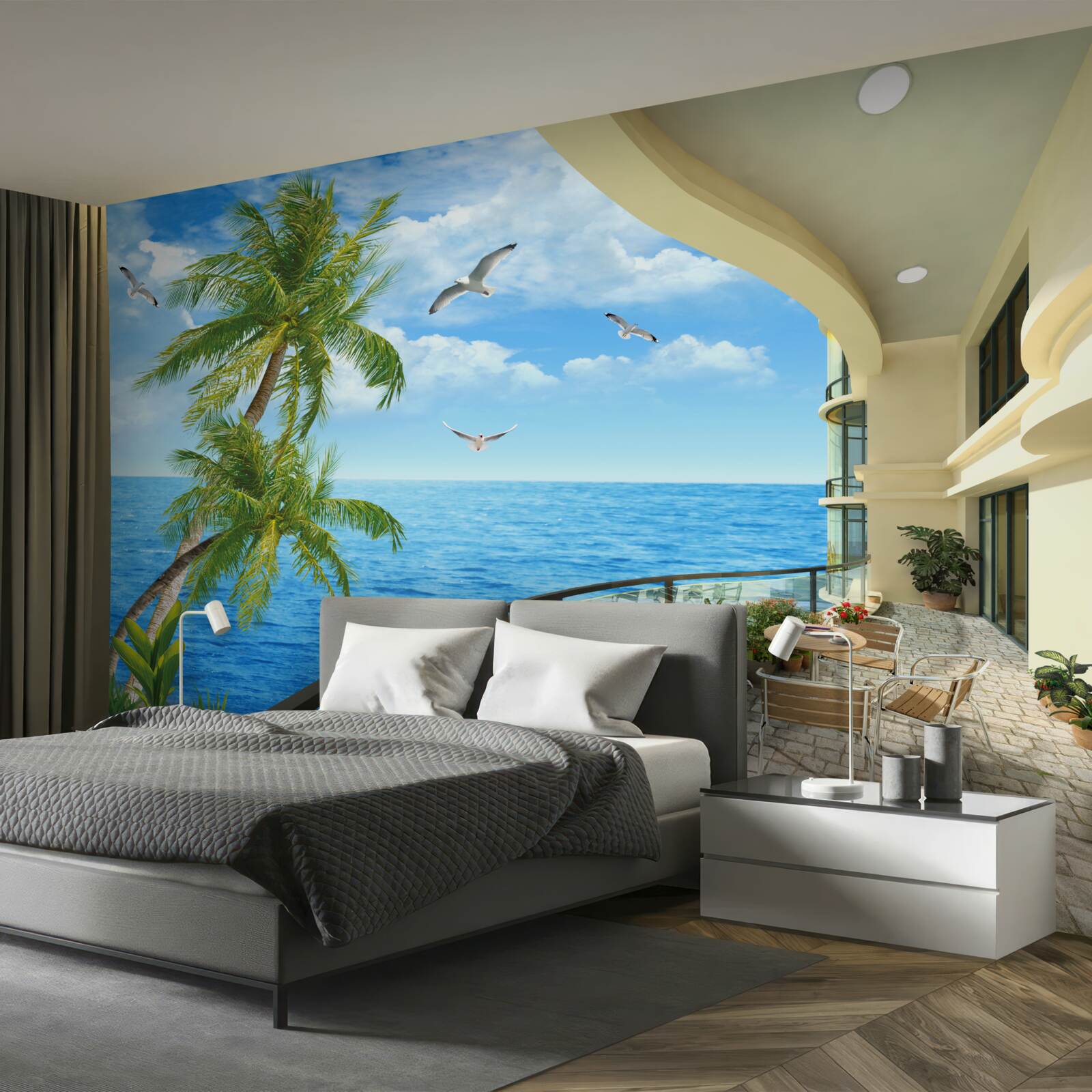 Fotobehang terras met uitzicht op de oceaan