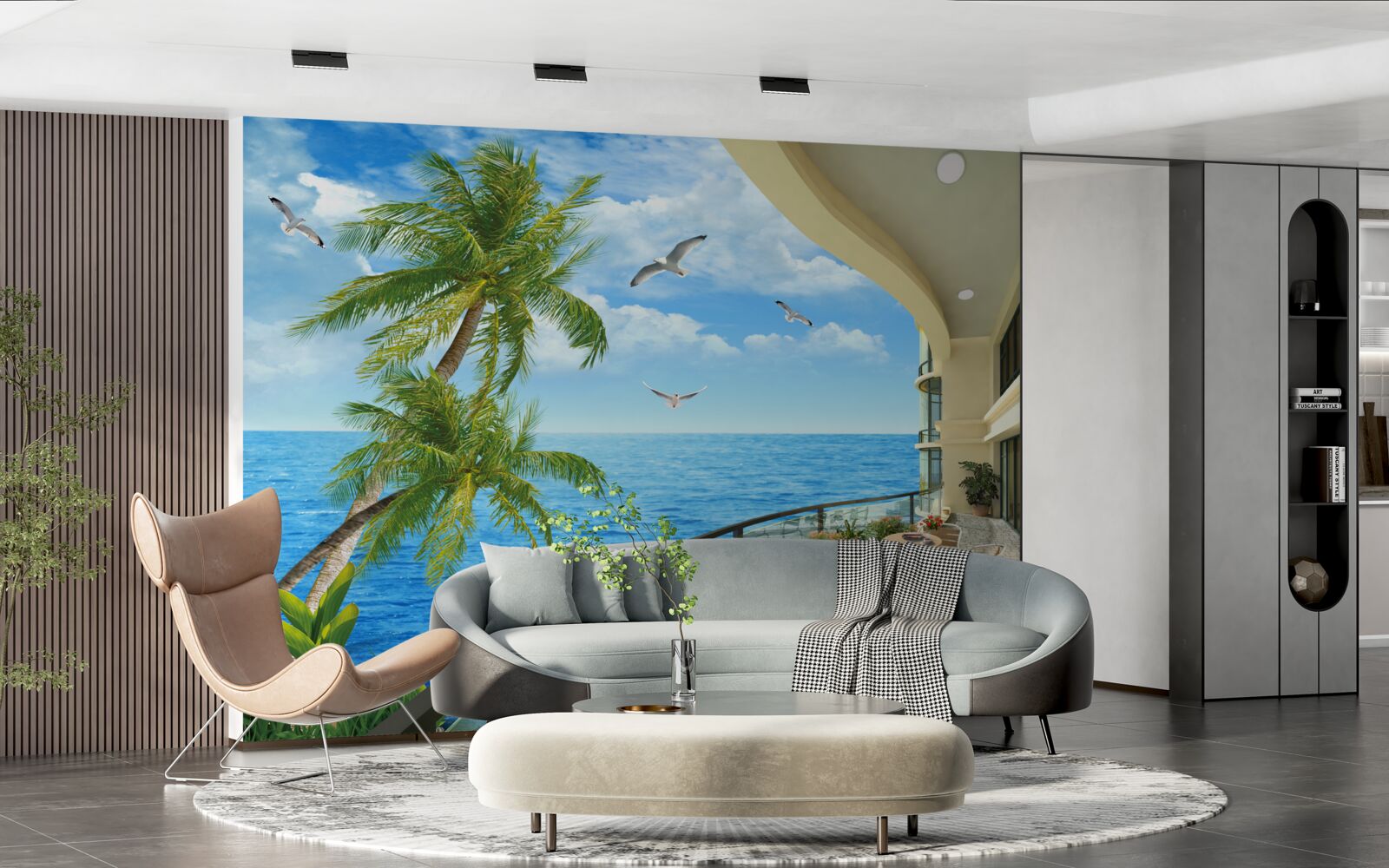 Fotobehang terras met uitzicht op de oceaan