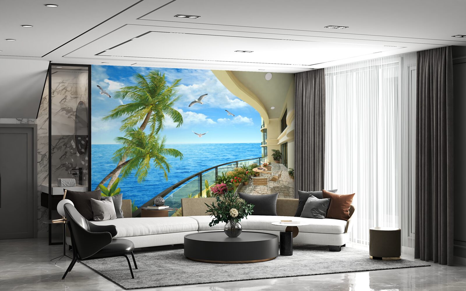 Fotobehang terras met uitzicht op de oceaan