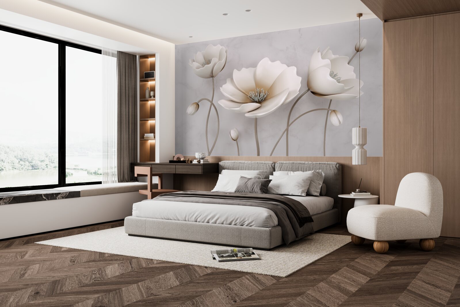 Fotobehang mooie sneeuwwitte bloemen