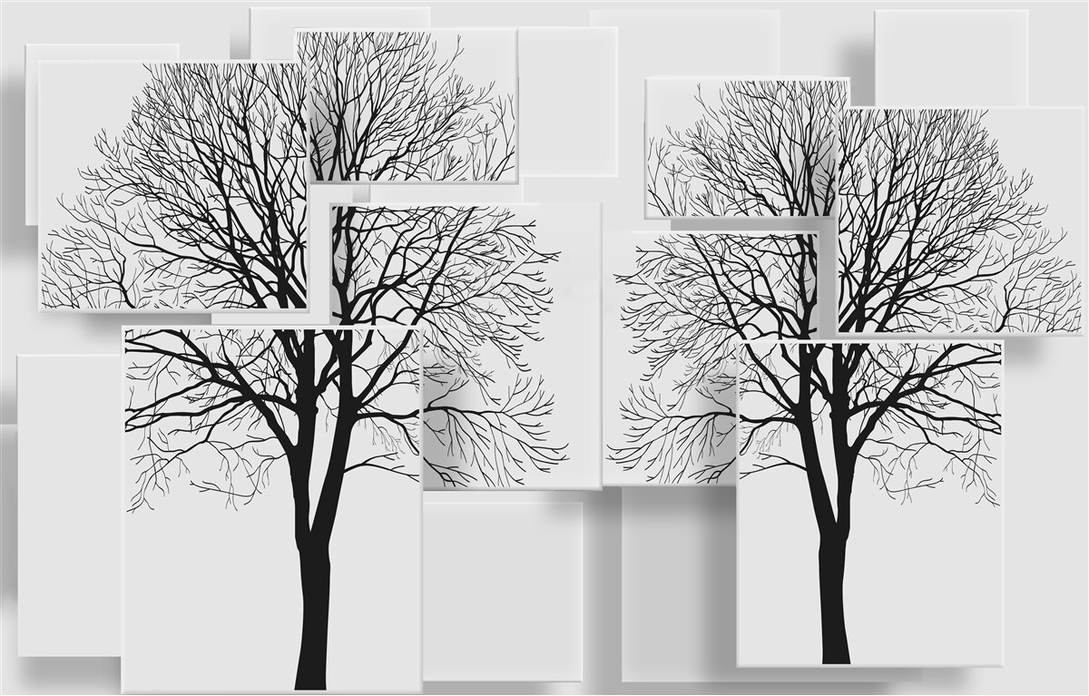 Fotobehang twee omgevallen bomen op een lichte achtergrond