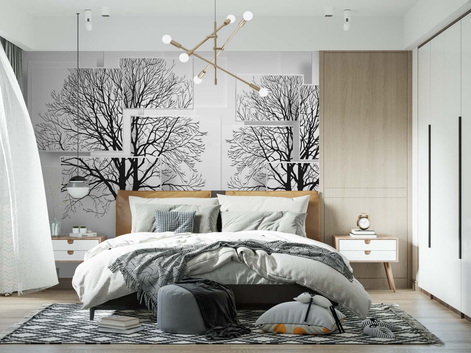 Fotobehang twee omgevallen bomen op een lichte achtergrond