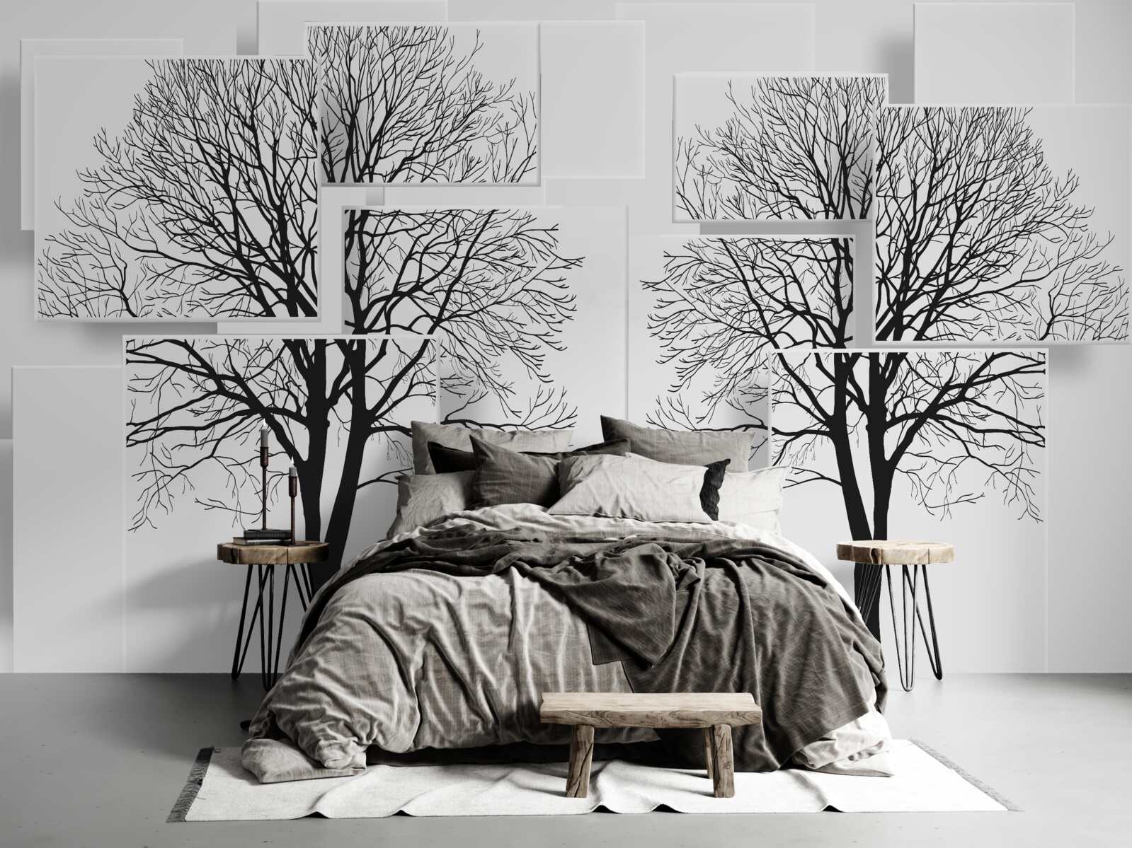 Fotobehang twee omgevallen bomen op een lichte achtergrond