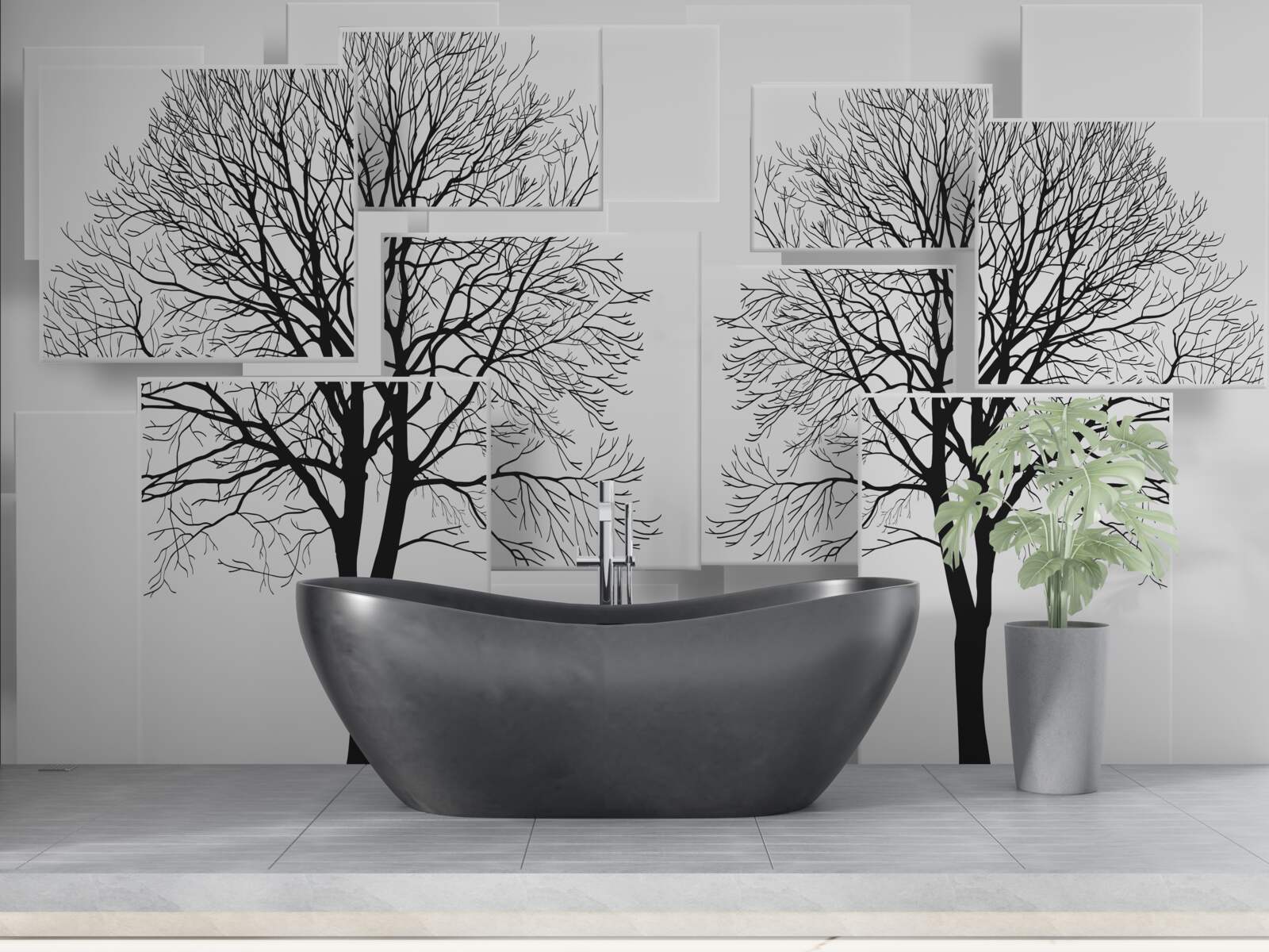 Fotobehang twee omgevallen bomen op een lichte achtergrond