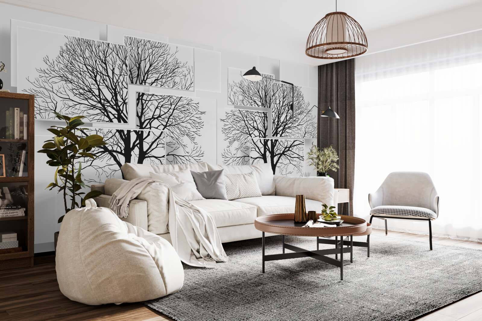 Fotobehang twee omgevallen bomen op een lichte achtergrond