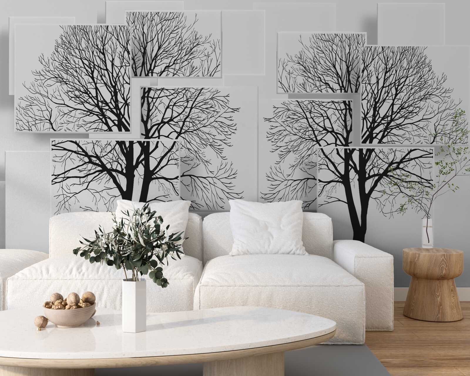 Fotobehang twee omgevallen bomen op een lichte achtergrond