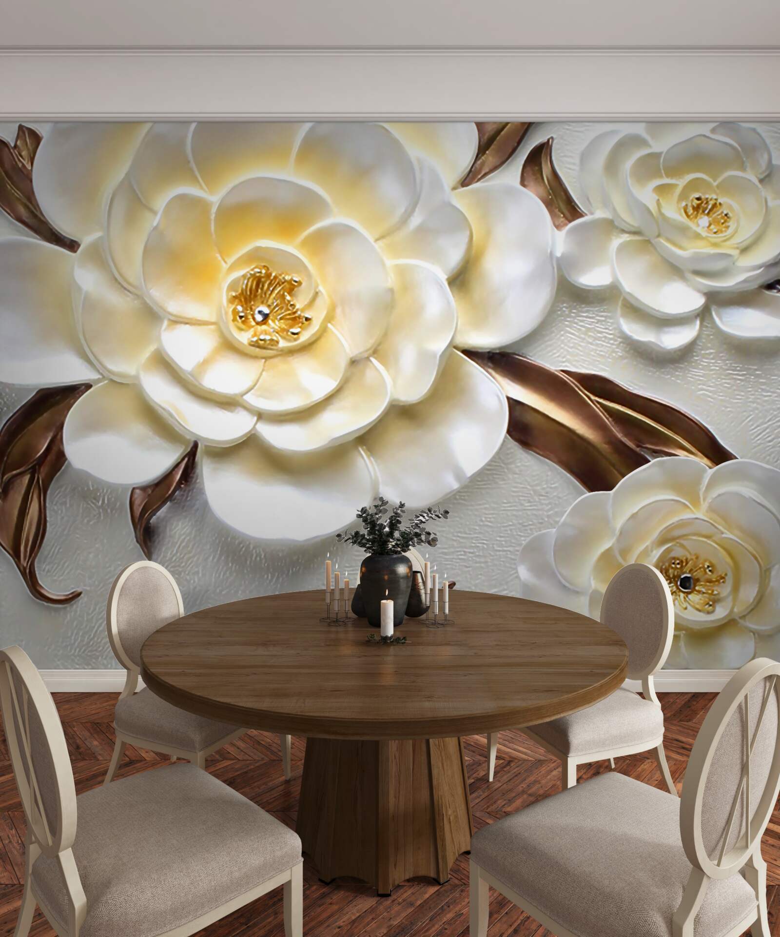 Fotobehang magnolia's met witte knoppen