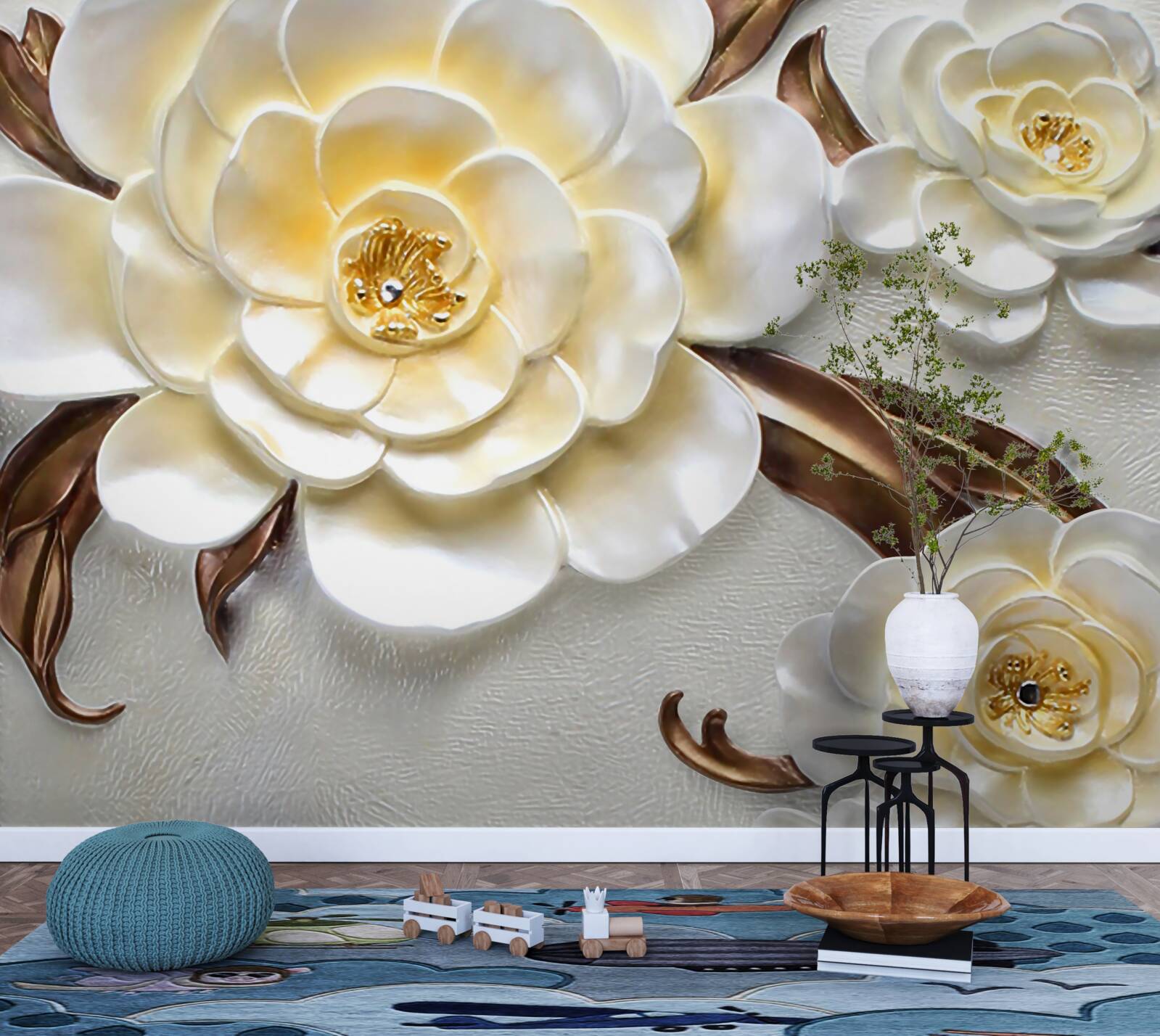 Fotobehang magnolia's met witte knoppen