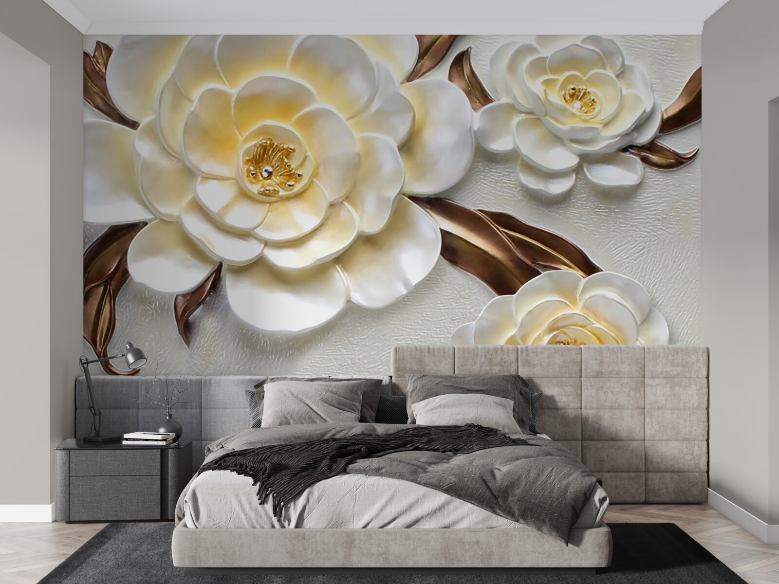 Fotobehang magnolia's met witte knoppen