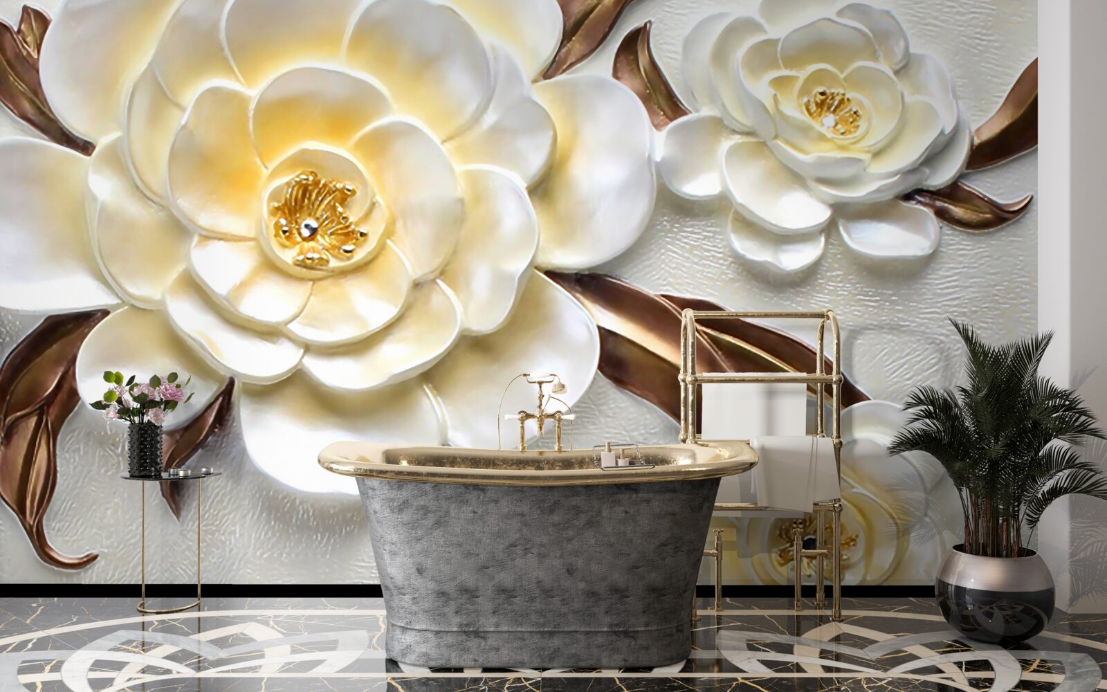 Fotobehang magnolia's met witte knoppen