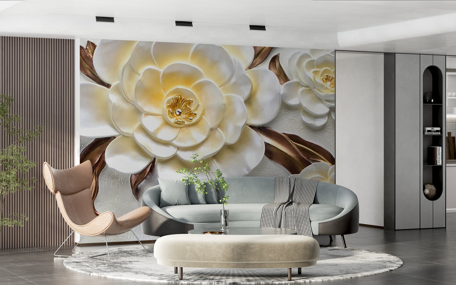 Fotobehang magnolia's met witte knoppen