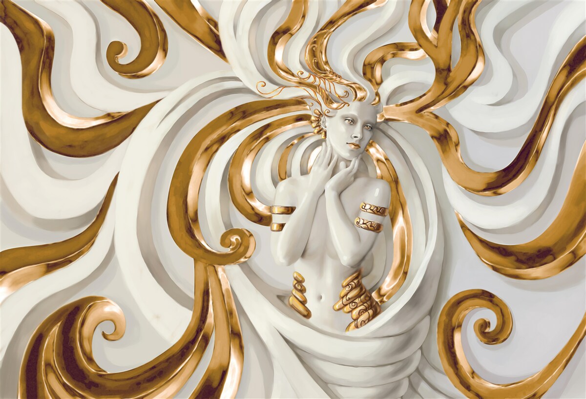 Fotobehang dame met gouden haar