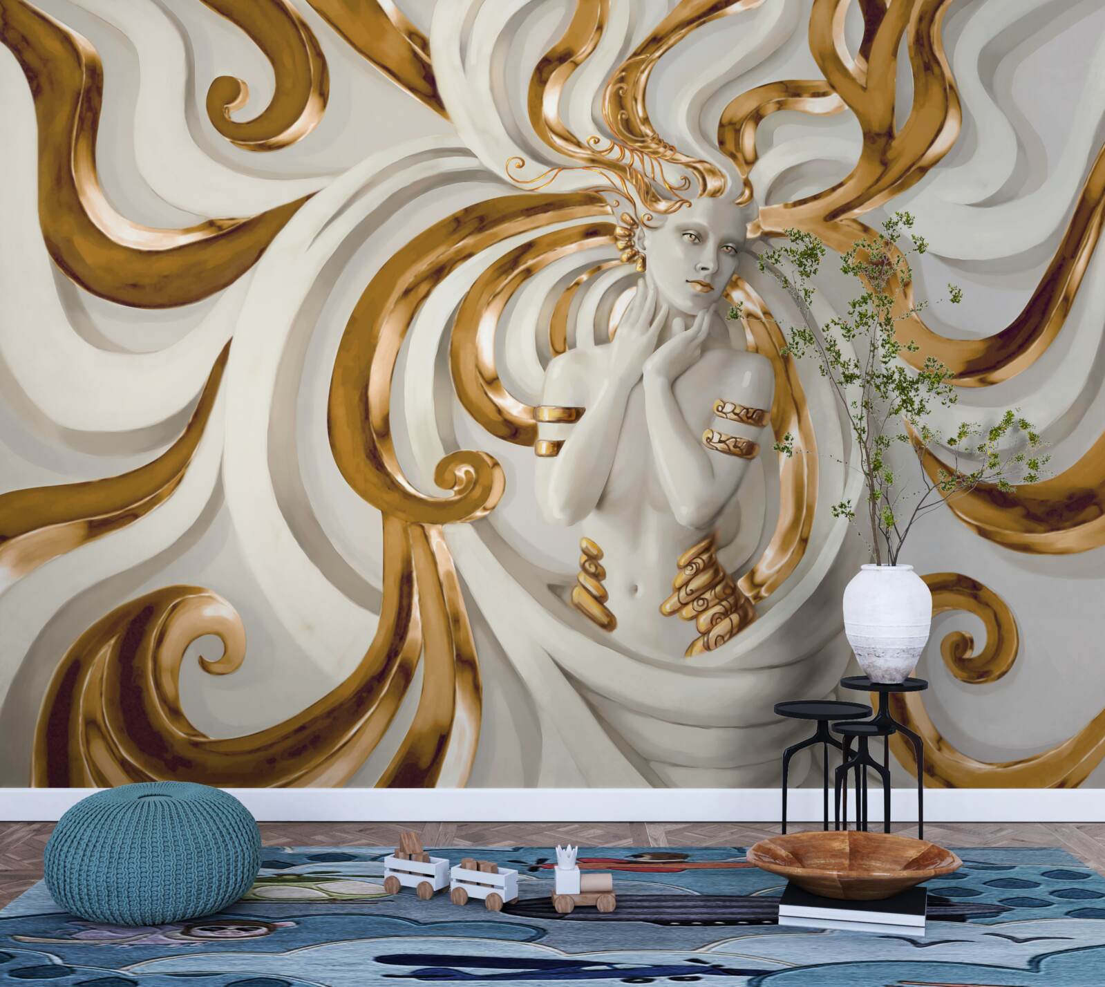 Fotobehang dame met gouden haar