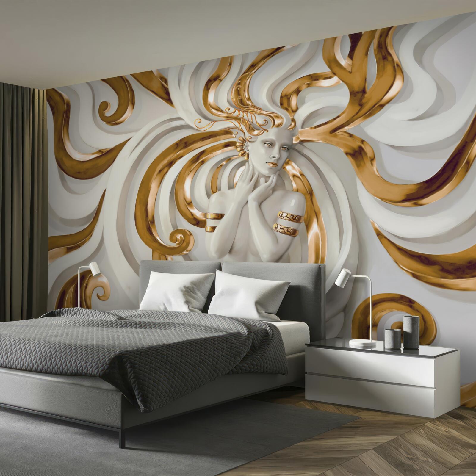 Fotobehang dame met gouden haar