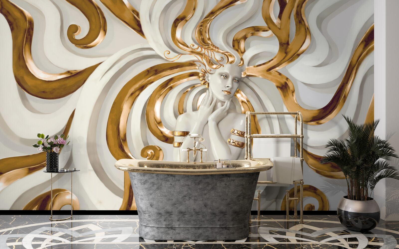 Fotobehang dame met gouden haar