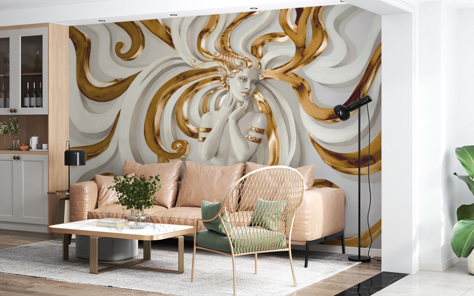 Fotobehang dame met gouden haar