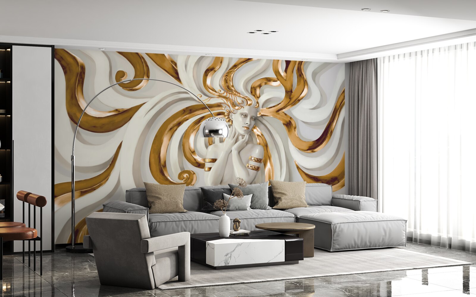 Fotobehang dame met gouden haar