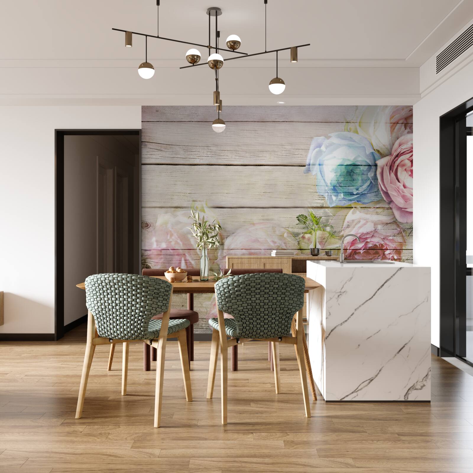 Fotobehang set rozen vergelijkbaar met pioenen