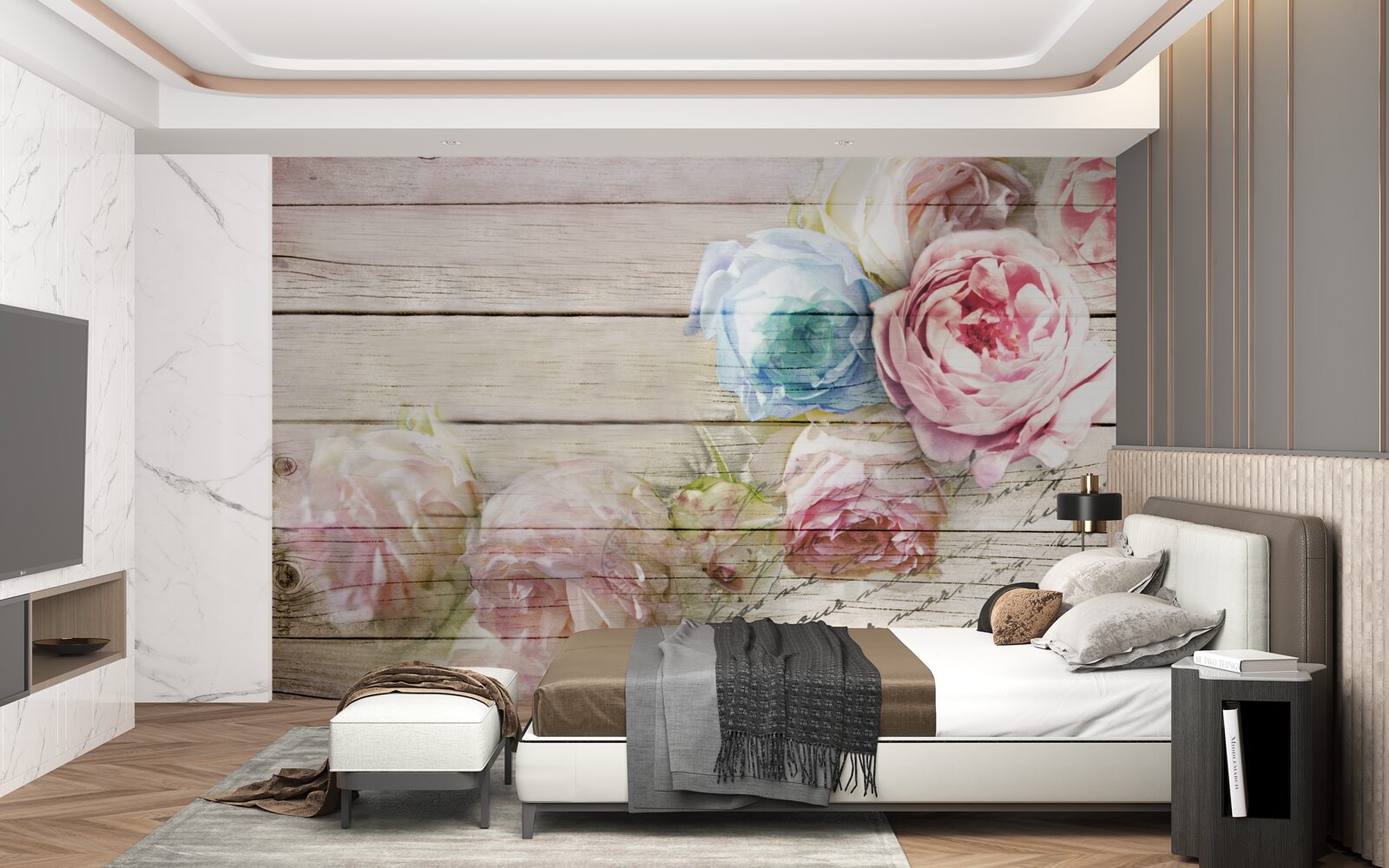 Fotobehang set rozen vergelijkbaar met pioenen