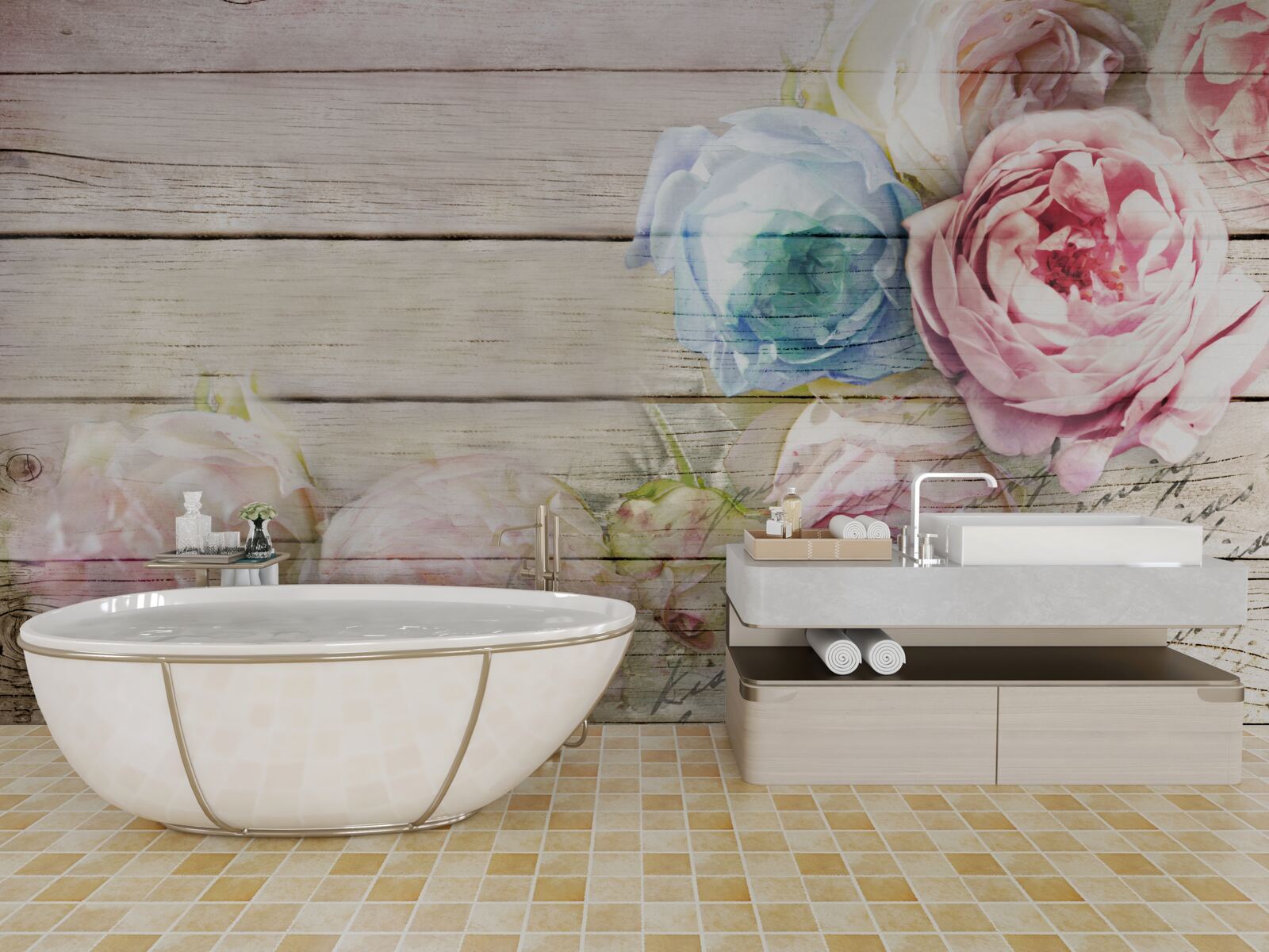 Fotobehang set rozen vergelijkbaar met pioenen