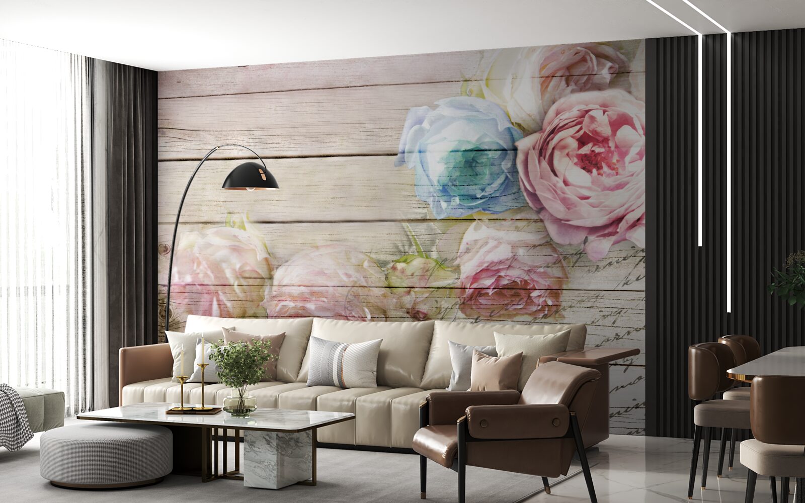 Fotobehang set rozen vergelijkbaar met pioenen