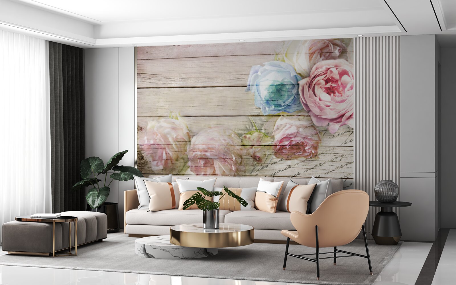 Fotobehang set rozen vergelijkbaar met pioenen