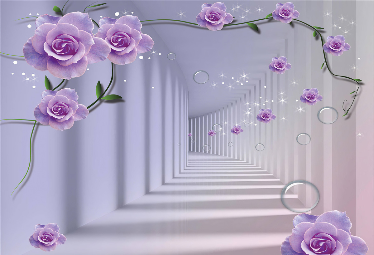 Fotobehang tere blauwe bloemknoppen bloeien in de tunnel