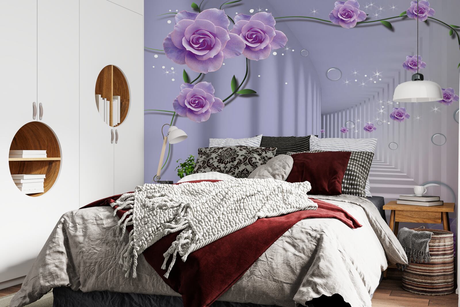 Fotobehang tere blauwe bloemknoppen bloeien in de tunnel