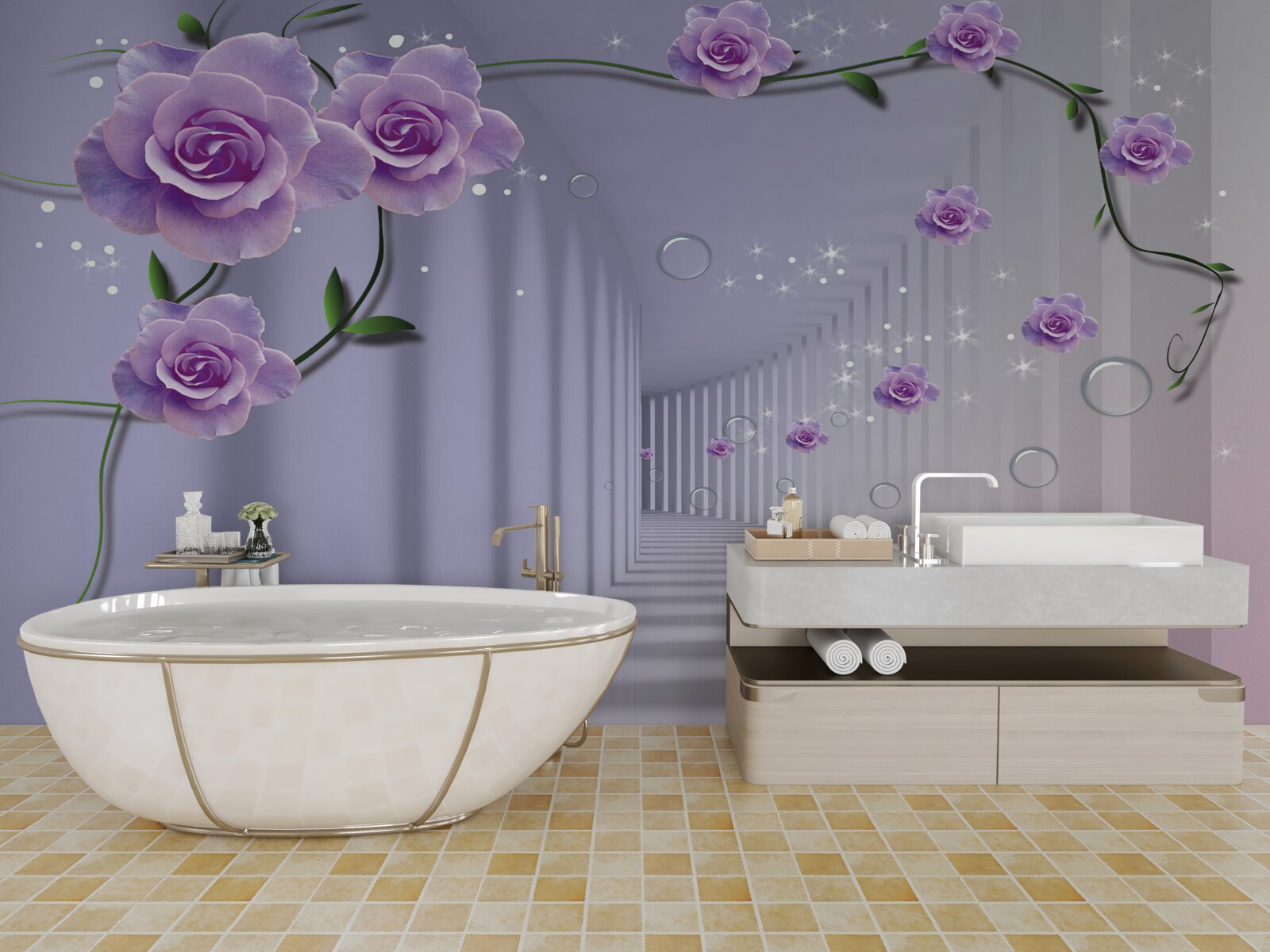 Fotobehang tere blauwe bloemknoppen bloeien in de tunnel