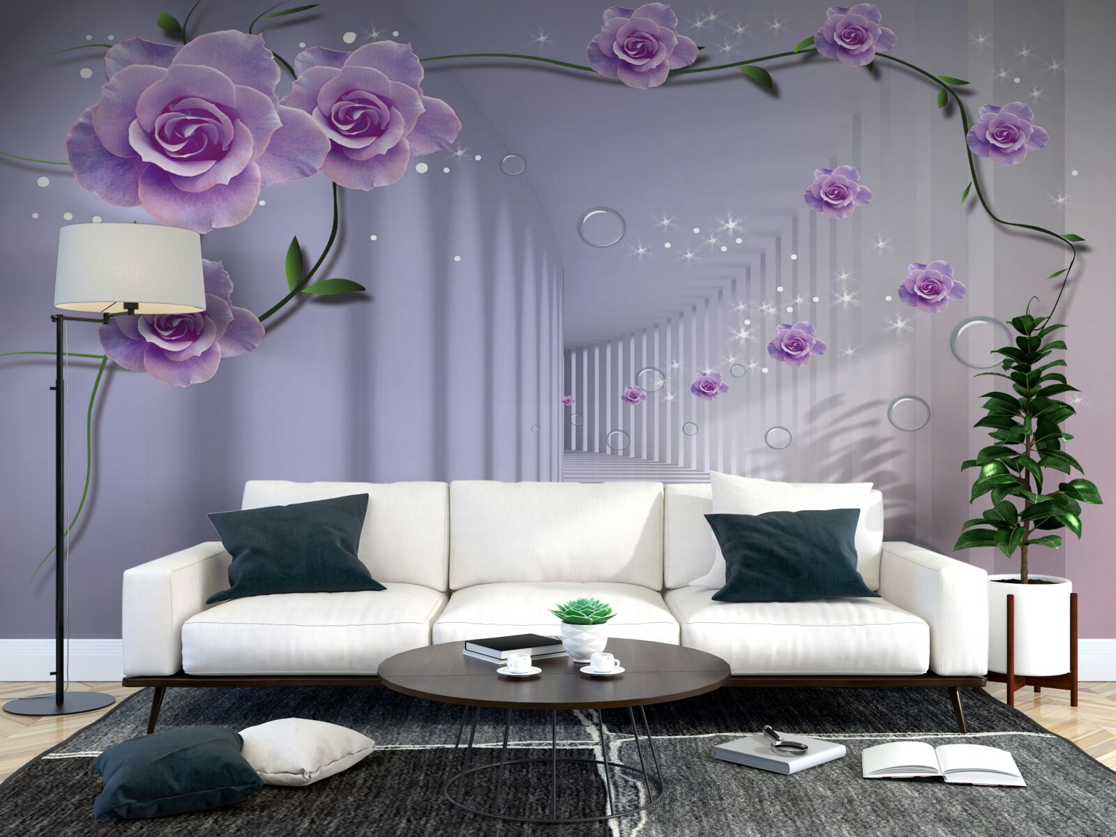 Fotobehang tere blauwe bloemknoppen bloeien in de tunnel