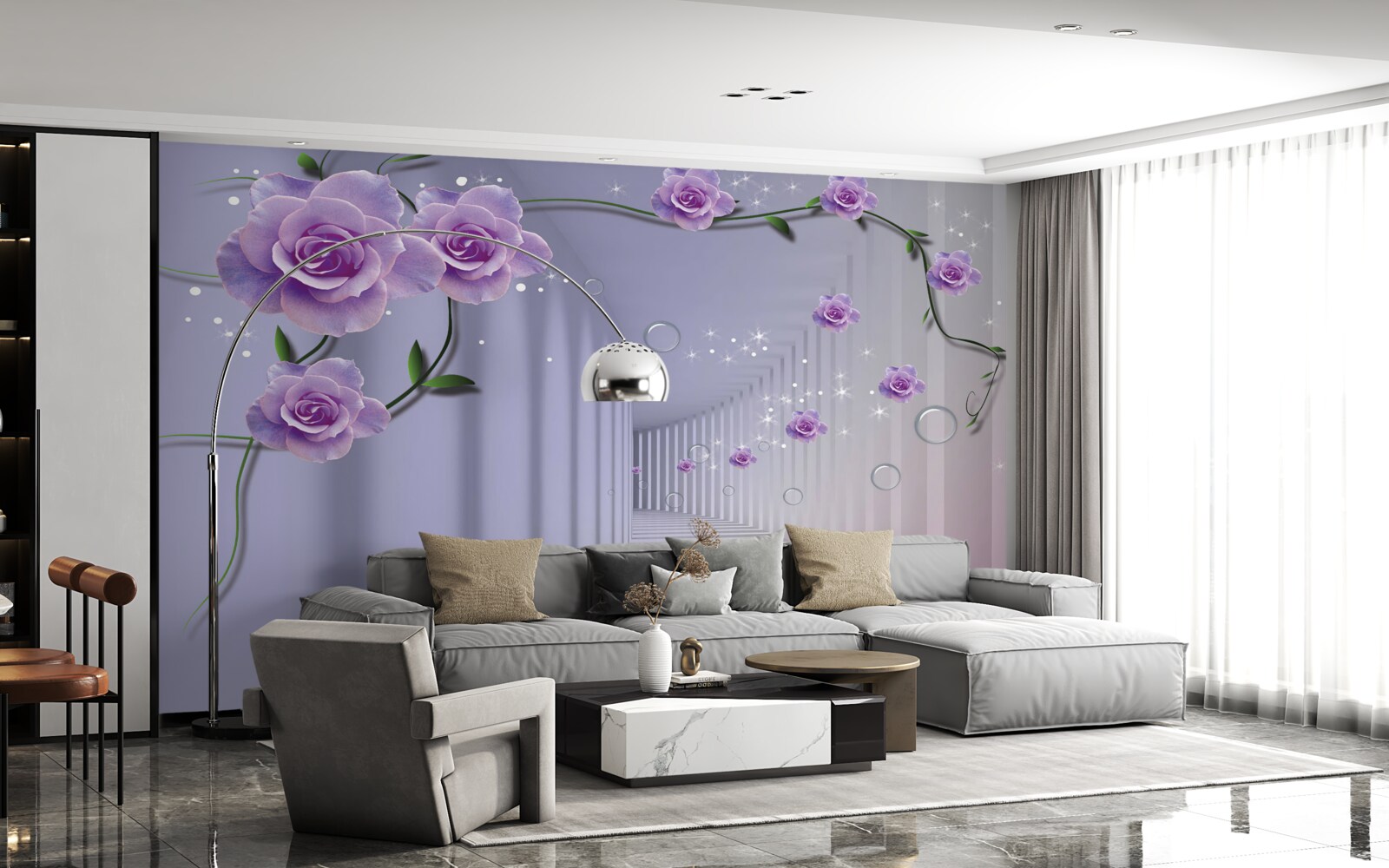 Fotobehang tere blauwe bloemknoppen bloeien in de tunnel