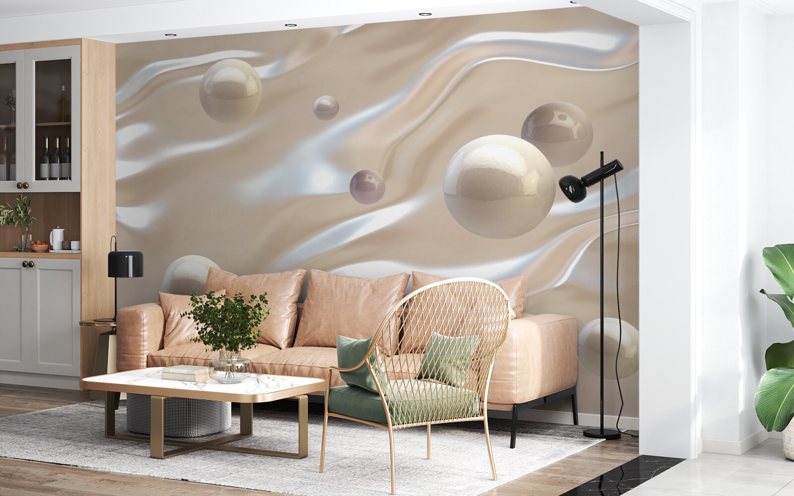 Fotobehang gouden parels op het wateroppervlak