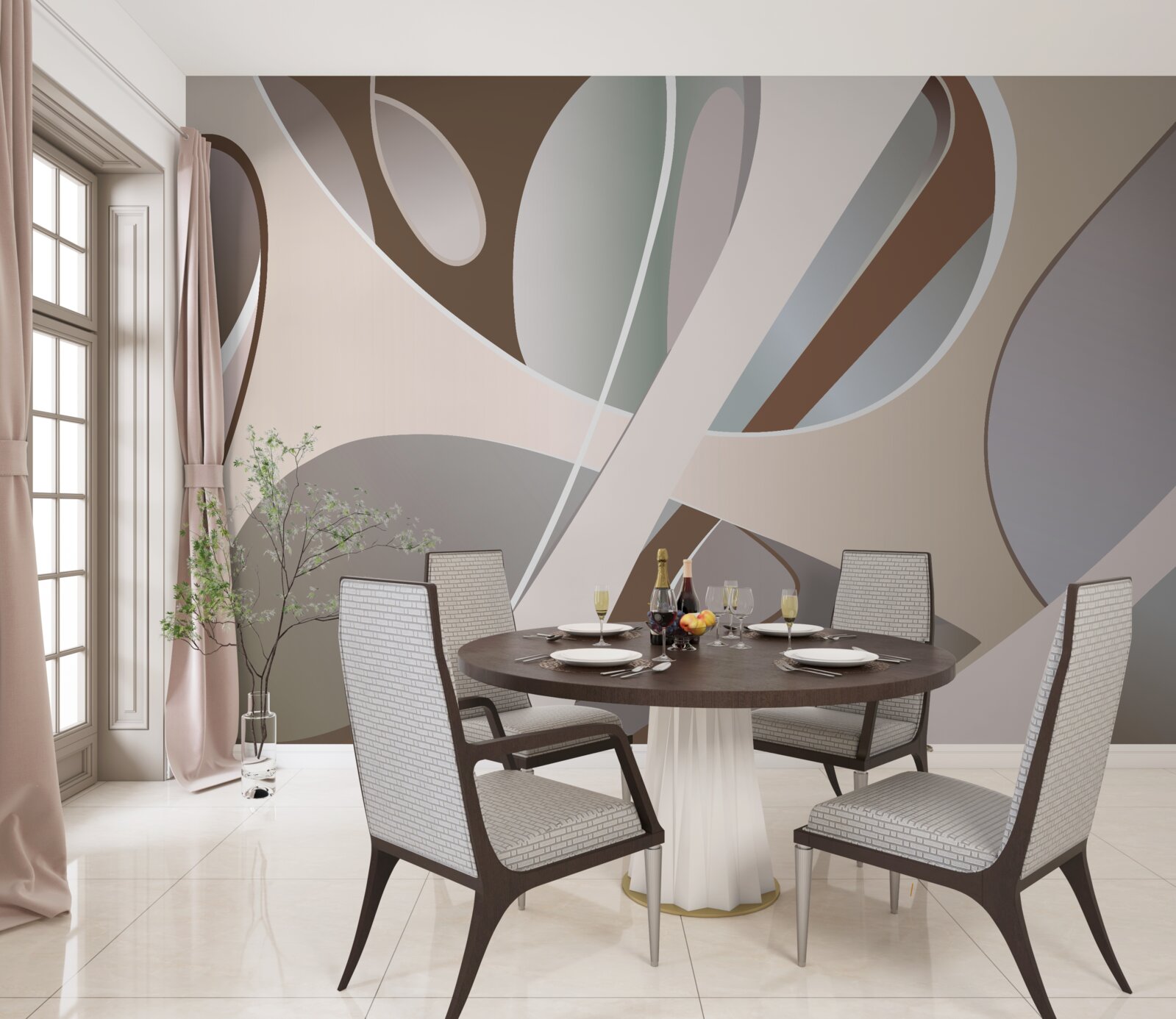 Fotobehang abstracte rondingen in beige