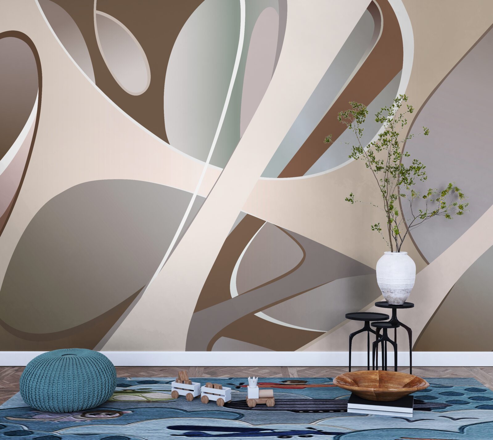 Fotobehang abstracte rondingen in beige