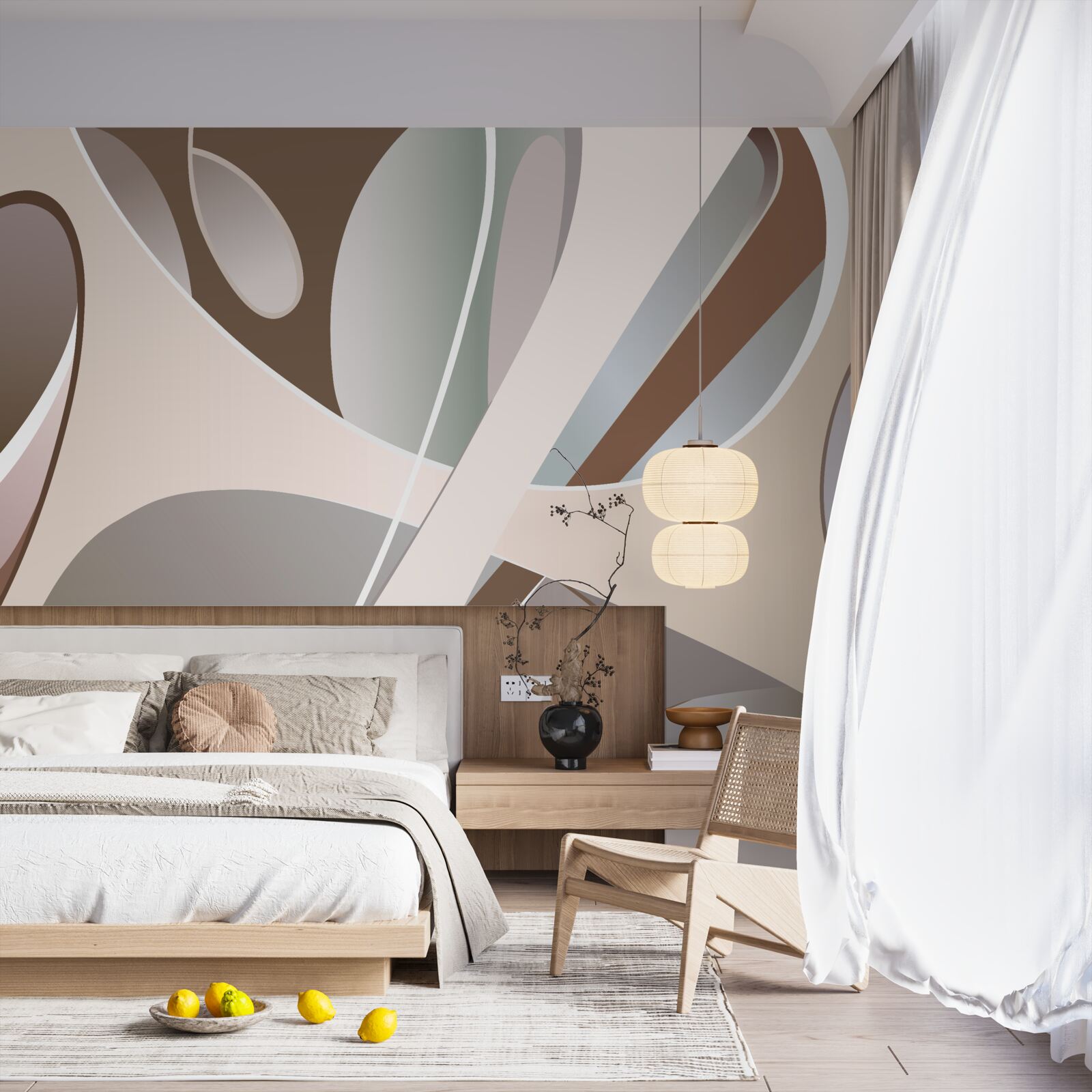 Fotobehang abstracte rondingen in beige