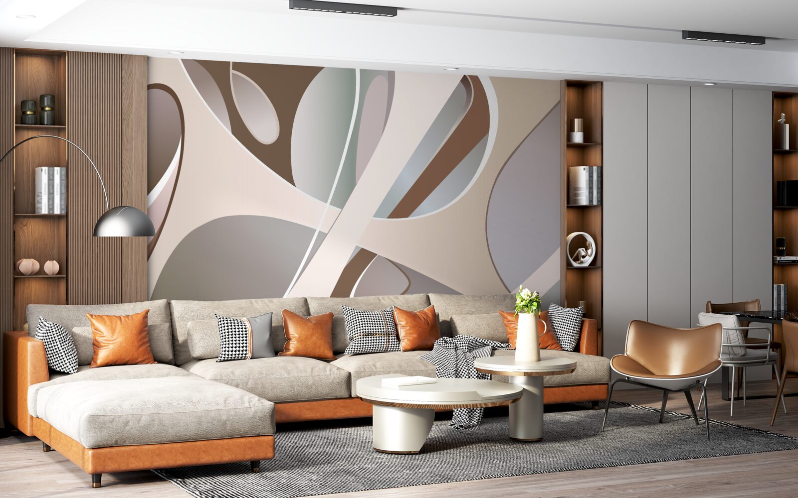 Fotobehang abstracte rondingen in beige