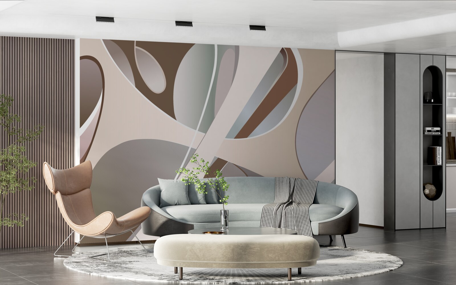 Fotobehang abstracte rondingen in beige