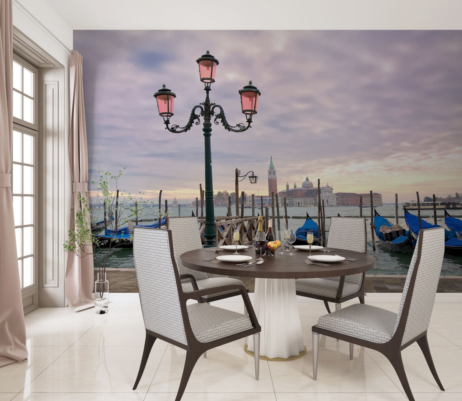 Fotobehang Venetiaanse gondels op de pier